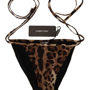 Dolce & Gabbana Brown Leopard Print Swimsuit Swimwear Bikini Bottom