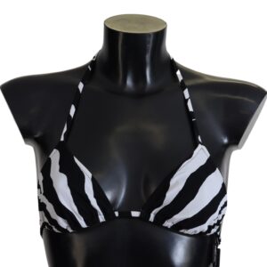 Dolce & Gabbana Black White Zebra Halter Swimwear Bikini Top