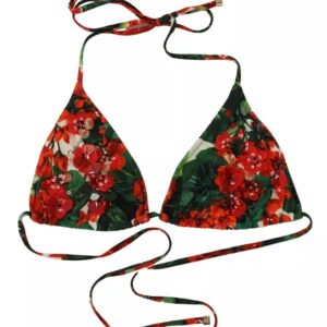 Dolce & Gabbana Multicolor Geranium Halter Beachwear Bikini Top