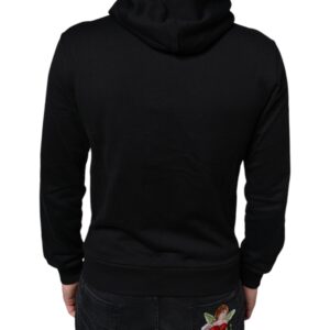 Dolce & Gabbana Black Cotton Hooded Logo Full Zip Sweater