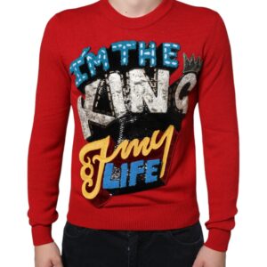 Dolce & Gabbana Red I’m The King Wool Crew Neck Sweatshirt Sweater