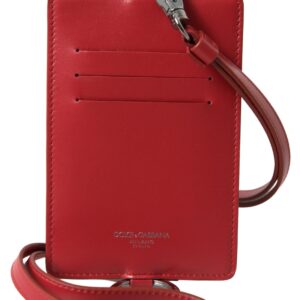 Dolce & Gabbana Elegant Red Leather Lanyard Card Holder