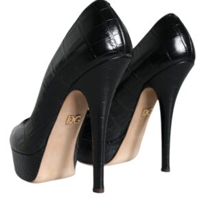 Dolce & Gabbana Black Leather Platform Heels Pumps Shoes