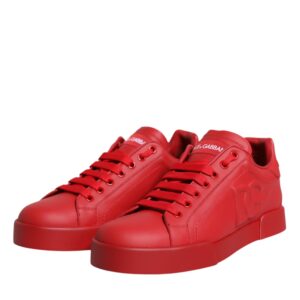 Dolce & Gabbana Red Leather Low Top Women Sneakers Shoes