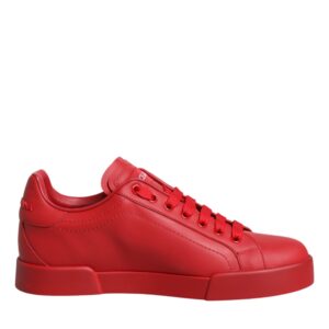 Dolce & Gabbana Red Leather Low Top Women Sneakers Shoes