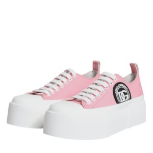 Dolce & Gabbana Pink White Canvas Logo Low Top Sneakers Shoes