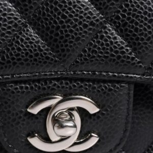 Chanel Black Caviar Medium Classic Double Flap Shoulder Quilted Silver Bag