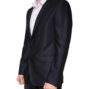 Dolce & Gabbana Dark Blue Wool Single Breasted Dress Coat Blazer