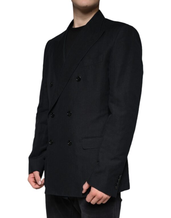 Dolce & Gabbana Black Linen Double Breasted Dress Blazer - Image 3