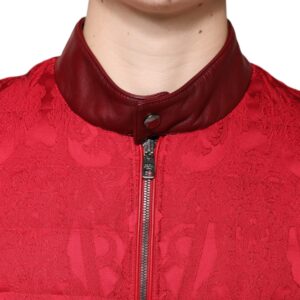 Dolce & Gabbana Red Quilted Bomber Gold Crown Logo Jacket