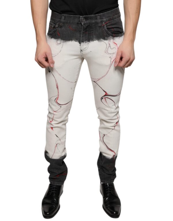 Dolce & Gabbana Black White Printed Skinny Men Denim Jeans - Image 2