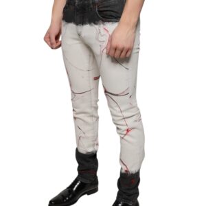 Dolce & Gabbana Black White Printed Skinny Men Denim Jeans