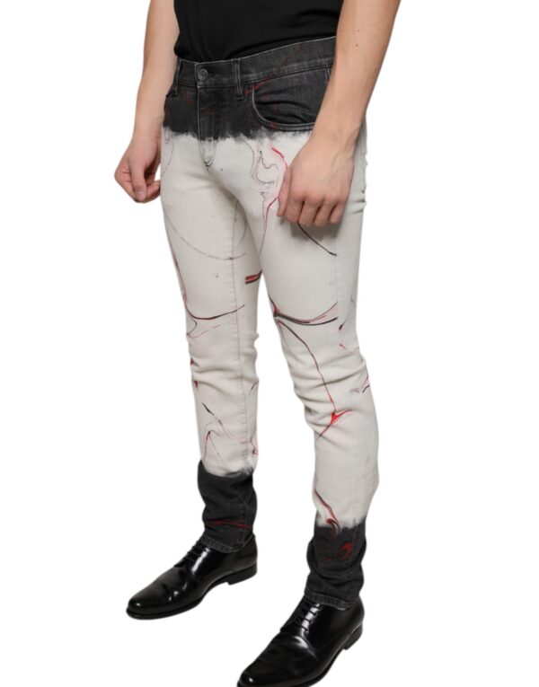 Dolce & Gabbana Black White Printed Skinny Men Denim Jeans - Image 3