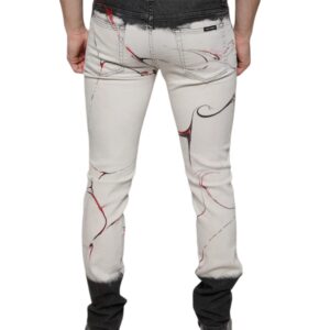 Dolce & Gabbana Black White Printed Skinny Men Denim Jeans