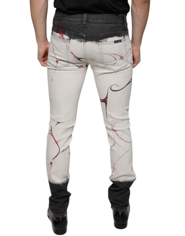 Dolce & Gabbana Black White Printed Skinny Men Denim Jeans - Image 4