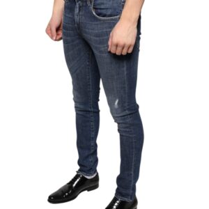 Dolce & Gabbana Dark Blue Washed Cotton Skinny Denim Jeans