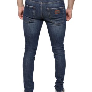 Dolce & Gabbana Dark Blue Washed Cotton Skinny Denim Jeans