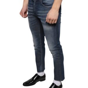 Dolce & Gabbana Dark Blue Washed Cotton Skinny Denim Jeans