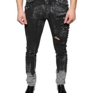 Dolce & Gabbana Black Embellished Cotton Skinny Denim Jeans