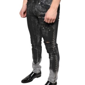 Dolce & Gabbana Black Embellished Cotton Skinny Denim Jeans