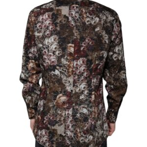 Dolce & Gabbana Multicolor Floral Cotton Men Dress GOLD Shirt