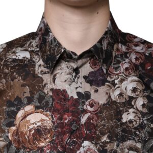 Dolce & Gabbana Multicolor Floral Cotton Men Dress GOLD Shirt