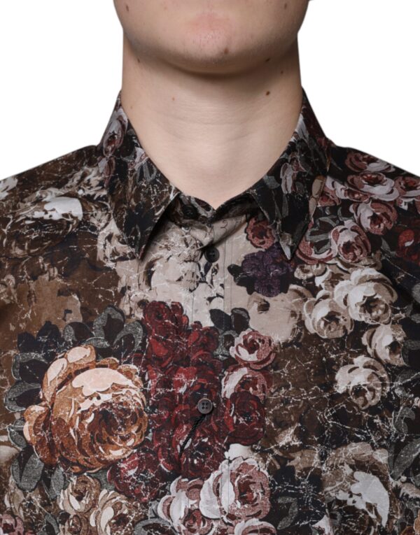 Dolce & Gabbana Multicolor Floral Cotton Men Dress GOLD Shirt - Image 5