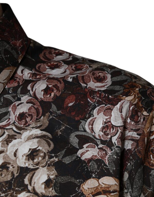 Dolce & Gabbana Multicolor Floral Cotton Men Dress GOLD Shirt - Image 6