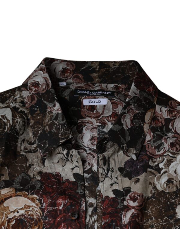 Dolce & Gabbana Multicolor Floral Cotton Men Dress GOLD Shirt - Image 7