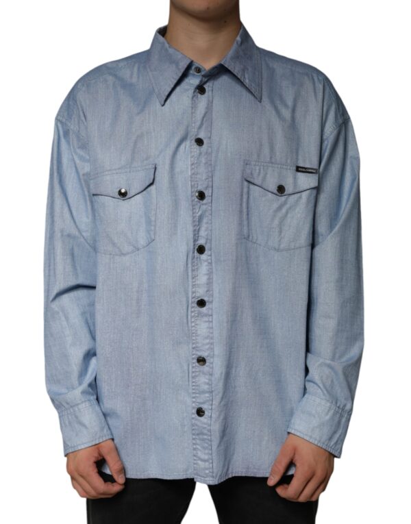 Dolce & Gabbana Light Blue Cotton Button Down Casual Shirt - Image 2