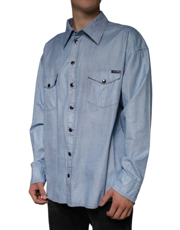 Dolce & Gabbana Light Blue Cotton Button Down Casual Shirt - Image 3