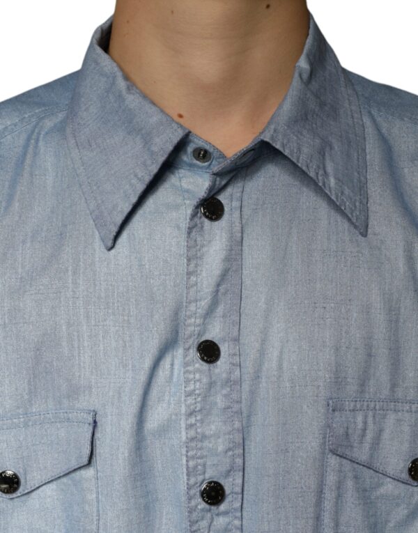 Dolce & Gabbana Light Blue Cotton Button Down Casual Shirt - Image 5