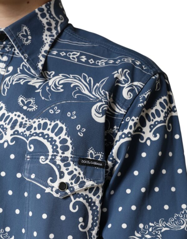 Dolce & Gabbana Blue White Bandana Print Cotton Casual Shirt - Image 6