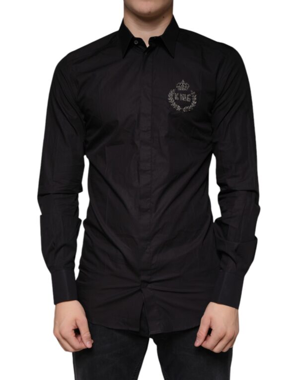 Dolce & Gabbana Black King Crown Embroidered GOLD Dress Shirt - Image 2