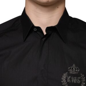 Dolce & Gabbana Black King Crown Embroidered GOLD Dress Shirt