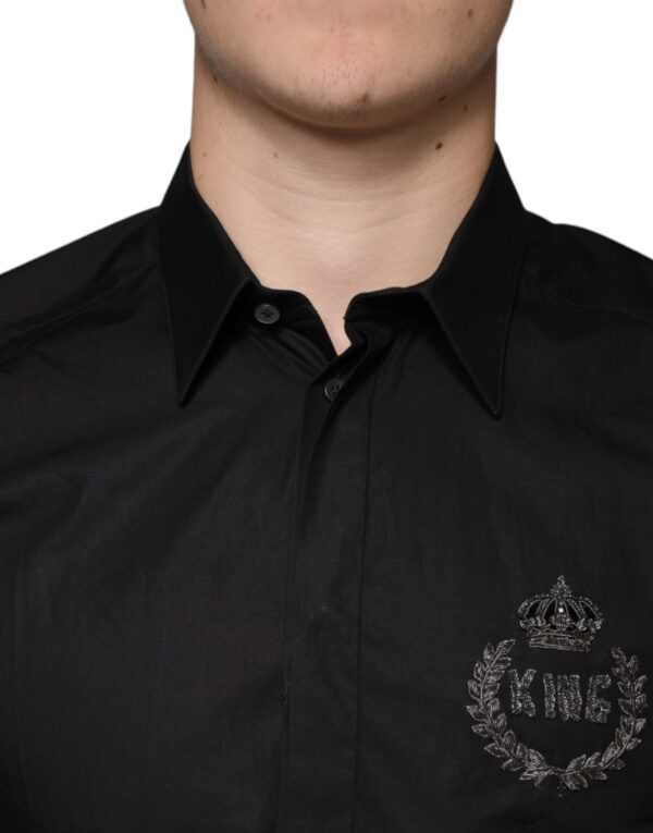 Dolce & Gabbana Black King Crown Embroidered GOLD Dress Shirt - Image 5