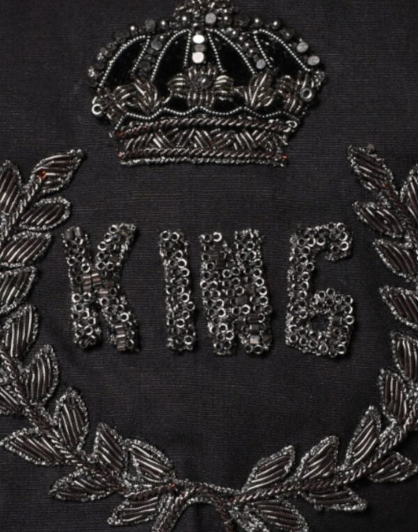 Dolce & Gabbana Black King Crown Embroidered GOLD Dress Shirt - Image 6