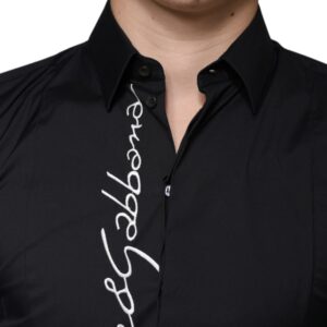 Dolce & Gabbana Black Logo Embroidered SICILIA Dress Shirt