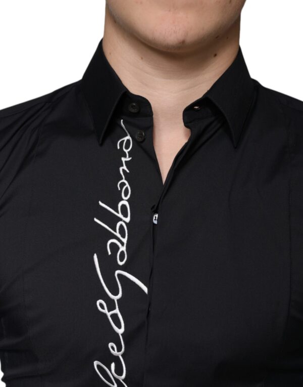 Dolce & Gabbana Black Logo Embroidered SICILIA Dress Shirt - Image 5