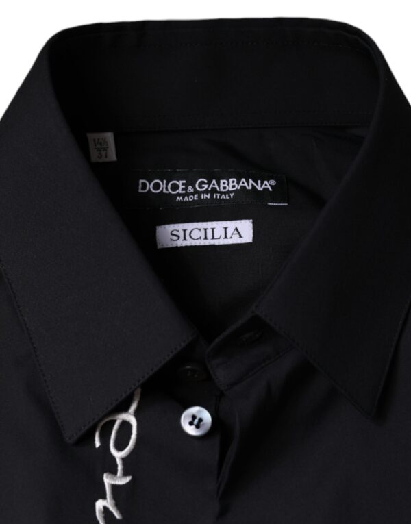 Dolce & Gabbana Black Logo Embroidered SICILIA Dress Shirt - Image 7