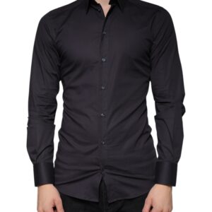 Dolce & Gabbana Black Cotton Stretch Dress GOLD Formal Shirt