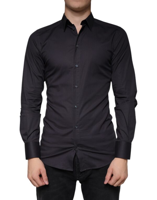 Dolce & Gabbana Black Cotton Stretch Dress GOLD Formal Shirt - Image 2