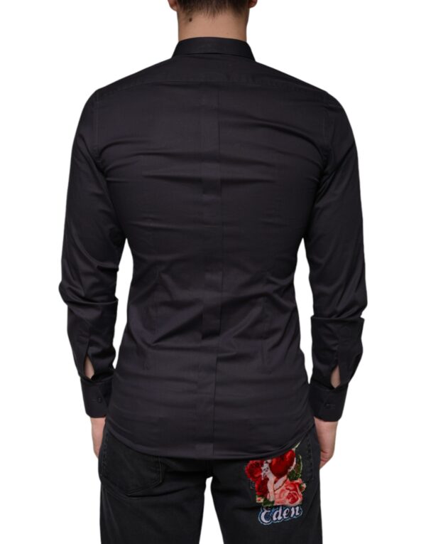 Dolce & Gabbana Black Cotton Stretch Dress GOLD Formal Shirt - Image 4