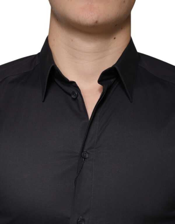 Dolce & Gabbana Black Cotton Stretch Dress GOLD Formal Shirt - Image 5