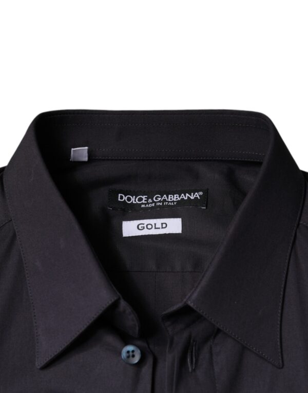 Dolce & Gabbana Black Cotton Stretch Dress GOLD Formal Shirt - Image 7