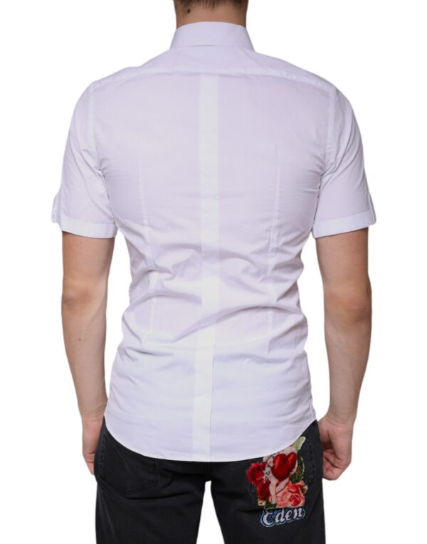 Dolce & Gabbana White Cotton Casual GOLD Short Sleeves Shirt - Image 4