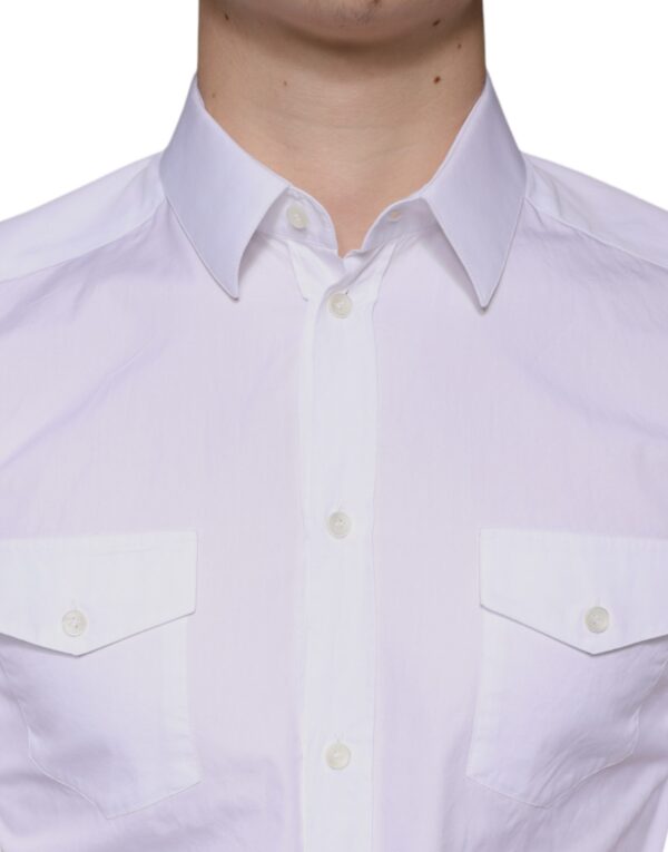 Dolce & Gabbana White Cotton Casual GOLD Short Sleeves Shirt - Image 5