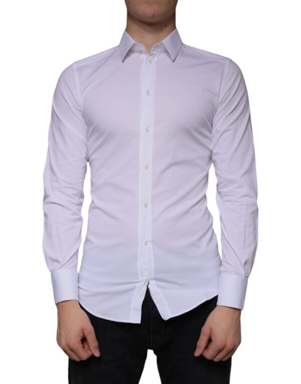 Dolce & Gabbana White Cotton Stretch Dress GOLD Formal Shirt - Image 2