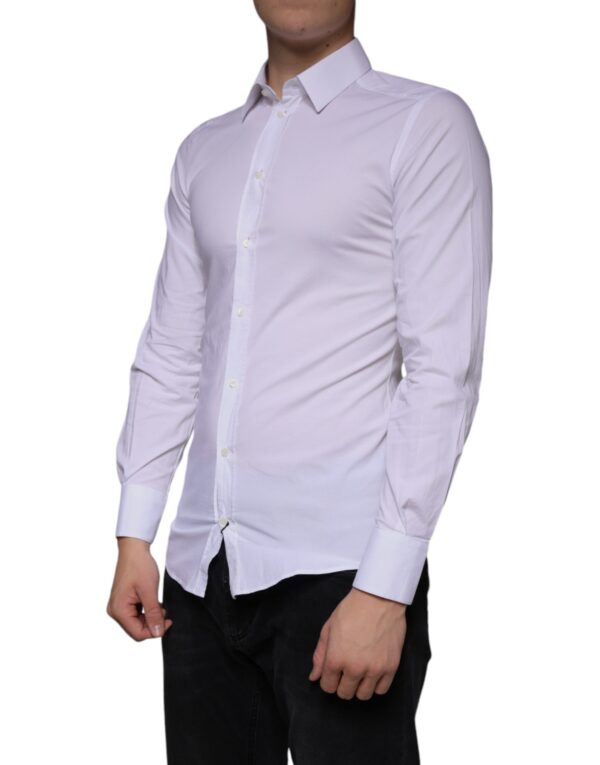 Dolce & Gabbana White Cotton Stretch Dress GOLD Formal Shirt - Image 3