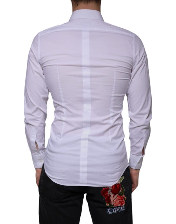 Dolce & Gabbana White Cotton Stretch Dress GOLD Formal Shirt - Image 4